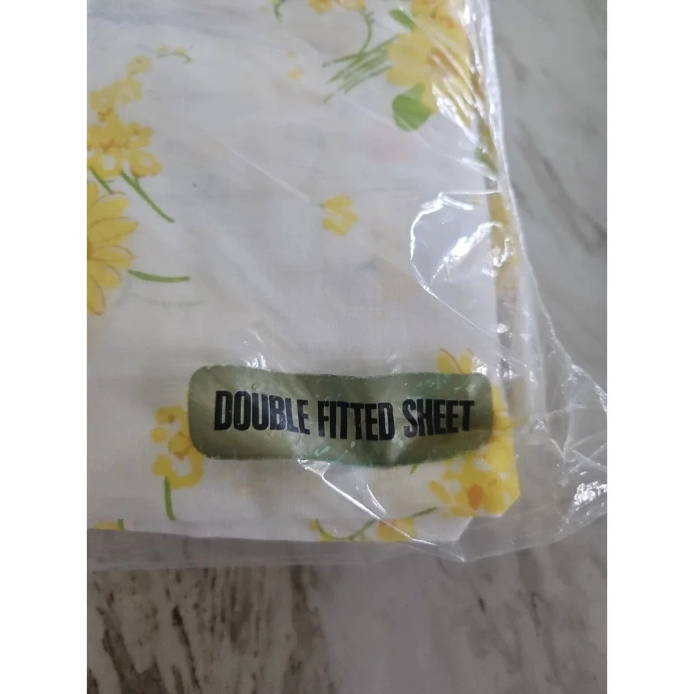 Vintage New Double Fitted Sheet Morgan Jones Pattern Yellow Flowers No Iron